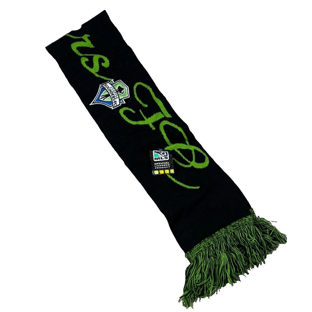 MLS Unisex OSFA Black Green Seattle Sounders FC MLS Soccer Knit Fringe Scarf NWT